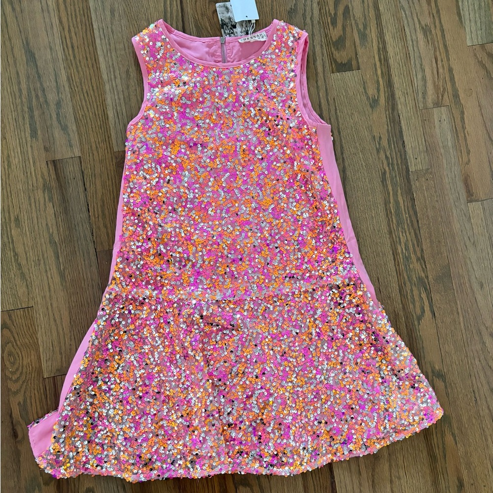 Hannah Banana Pink and Orange Sequin Sleeveless Party Dress